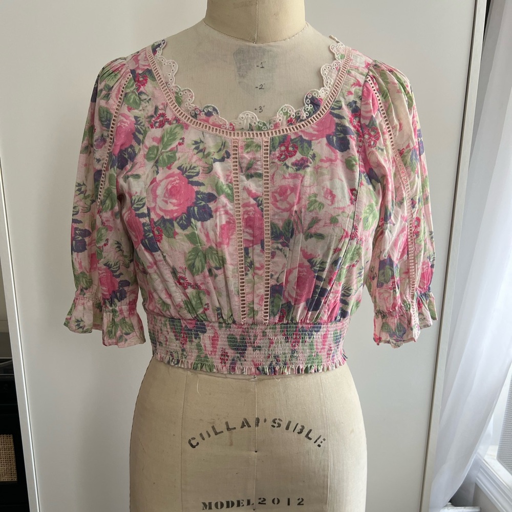 LoveShackFancy Floral Pink Crop Top